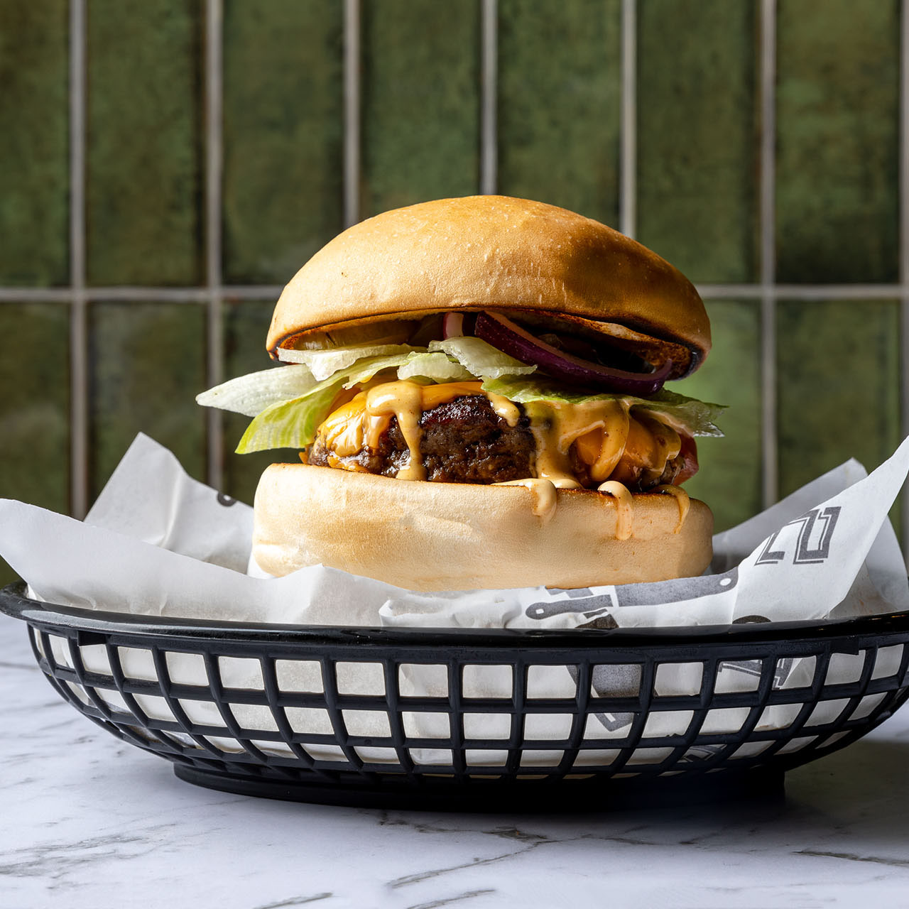 Classic burger. Clean scene.